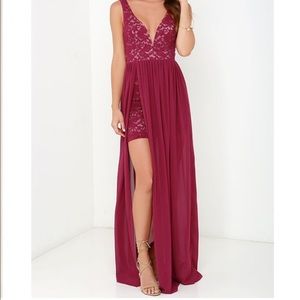 Lulu’s Berry Red Lace Maxi Dress